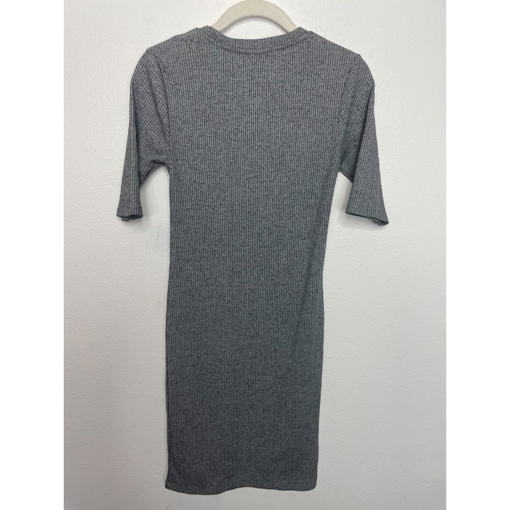 Topshop Size 6 Ribbed Mini Bodycon Dress Gray Short Sleeve Pullover Minimalist - Picture 10 of 10